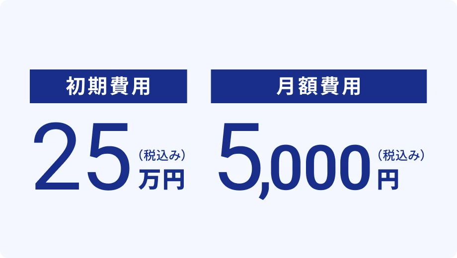 初期費用 25万円(税込み) 月額費用 1万円(税込み)